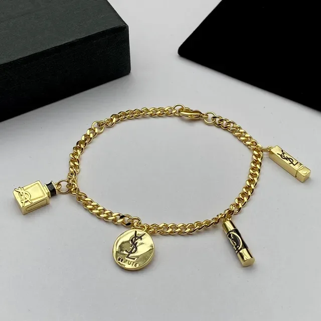 Saint Laurent Beauty Charm Bracelet Chaîne Curb Or Noir 3