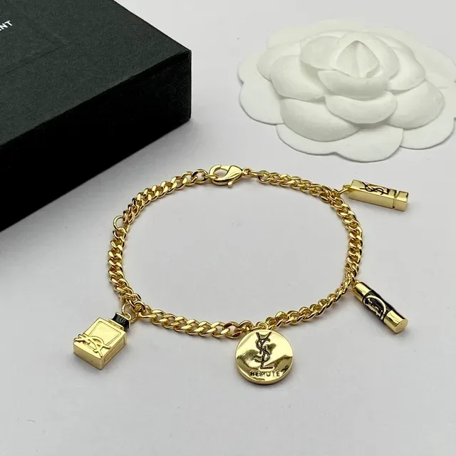 Saint Laurent Beauty Charm Bracelet Chaîne Curb Or Noir 4