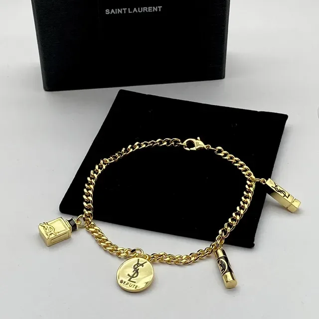 Saint Laurent Beauty Charm Bracelet Chaîne Curb Or Noir 6