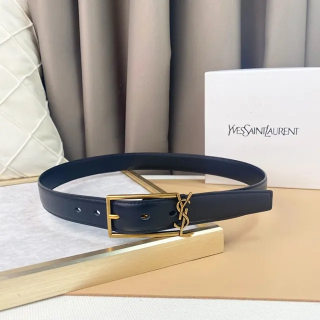 Saint Laurent Classic Monogram Belt أزرق بحري جلد 2