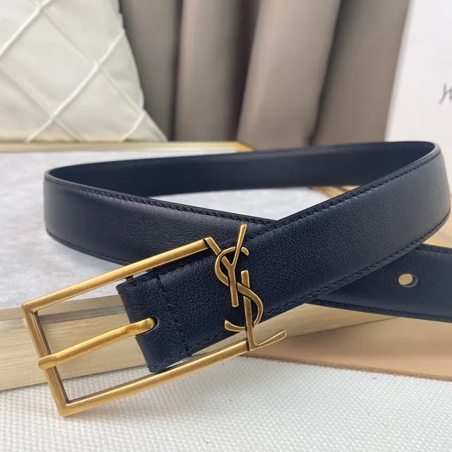 Saint Laurent Classic Monogram Belt أزرق بحري جلد 3