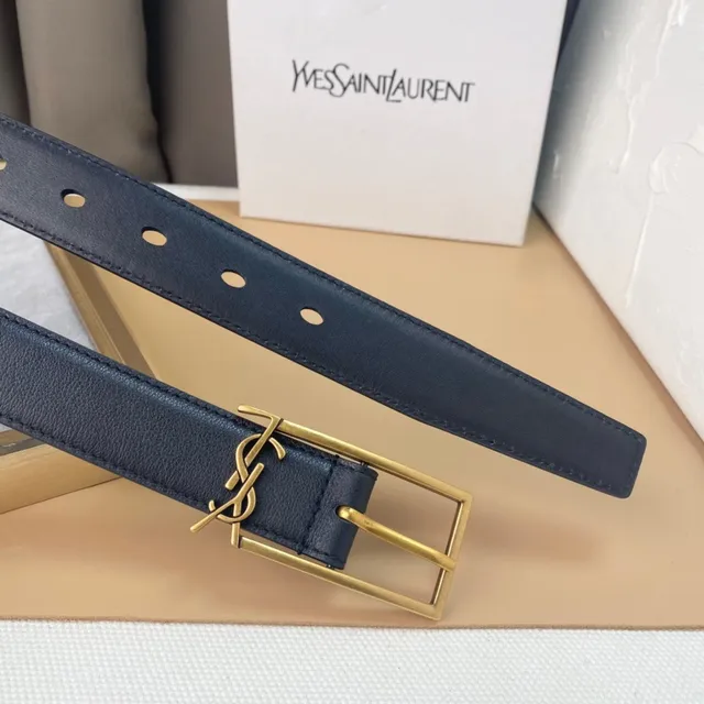 Saint Laurent Classic Monogram Belt أزرق بحري جلد 5