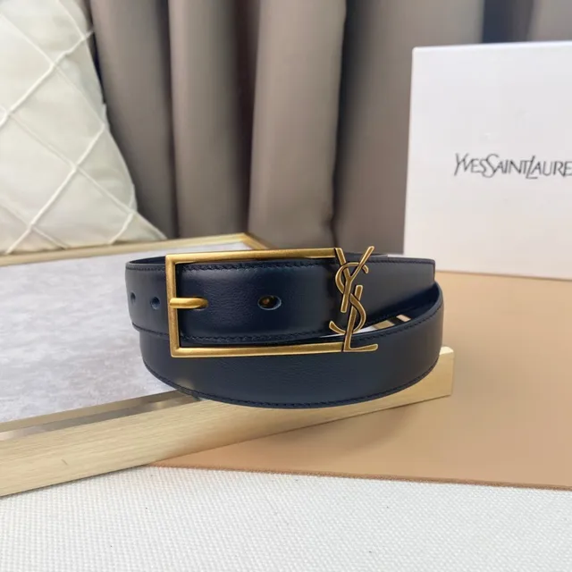 Saint Laurent Classic Monogram Belt أزرق بحري جلد 6