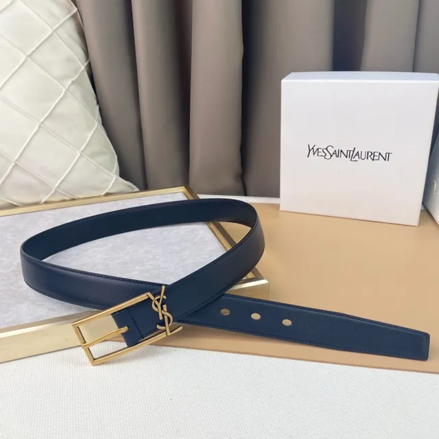 Saint Laurent Classic Monogram Belt أزرق بحري جلد 7