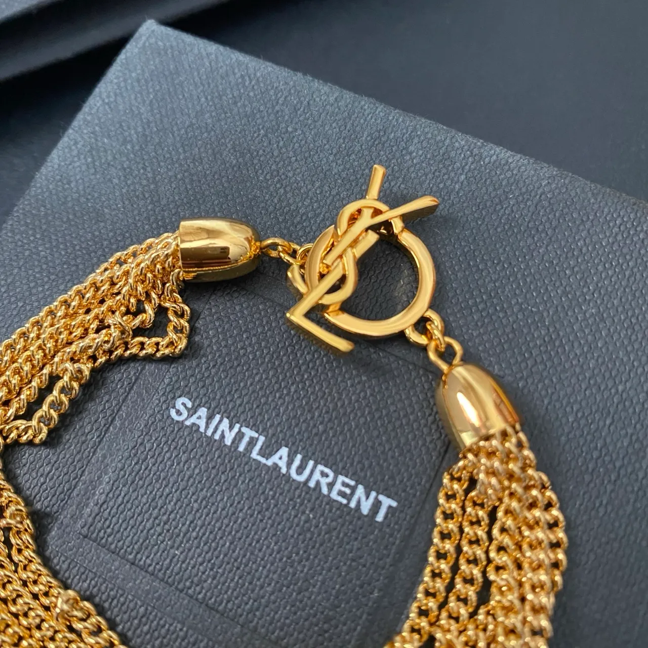 Saint Laurent Bracelet chaîne Curb multi-fils métal poli doré 4