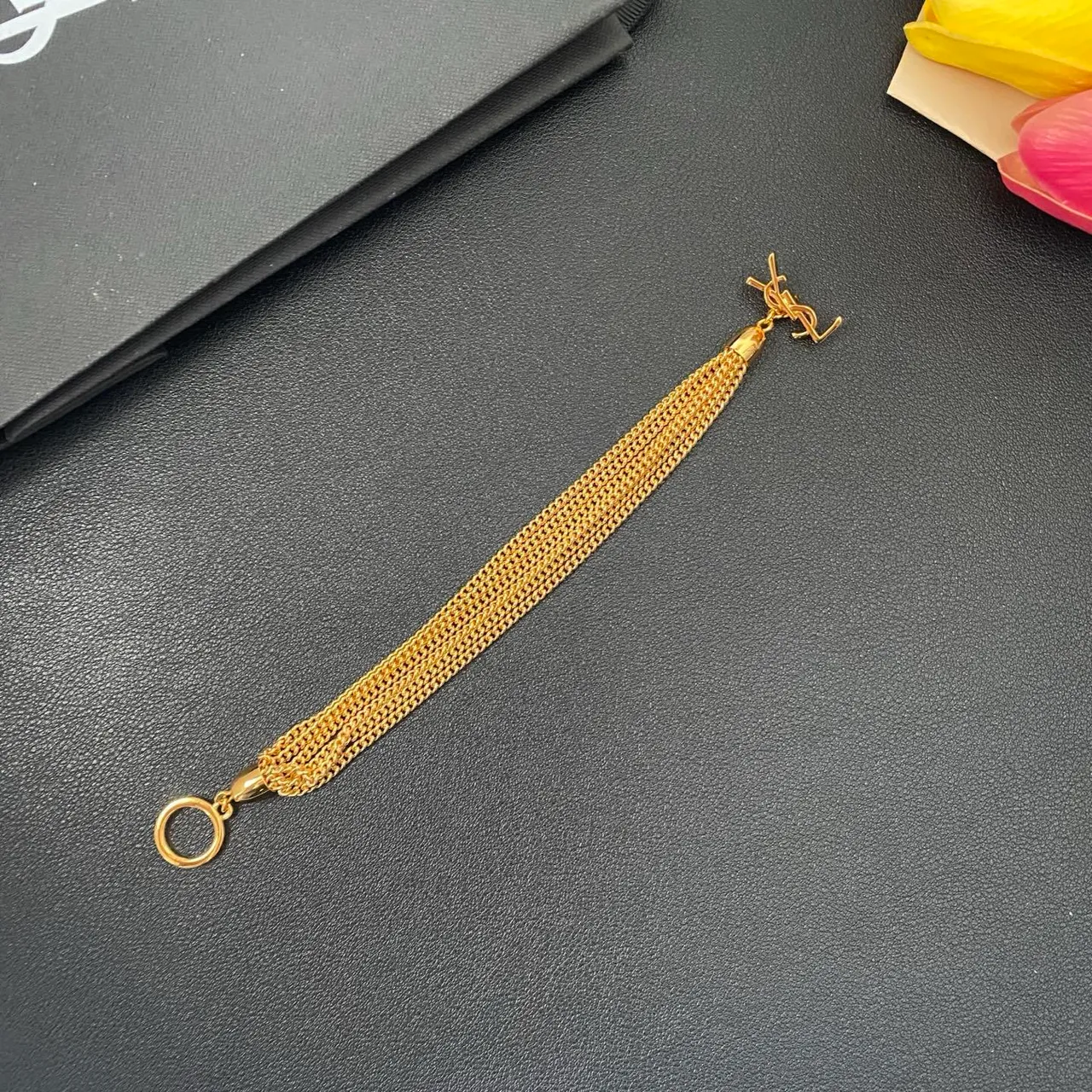 Saint Laurent Bracelet chaîne Curb multi-fils métal poli doré 6