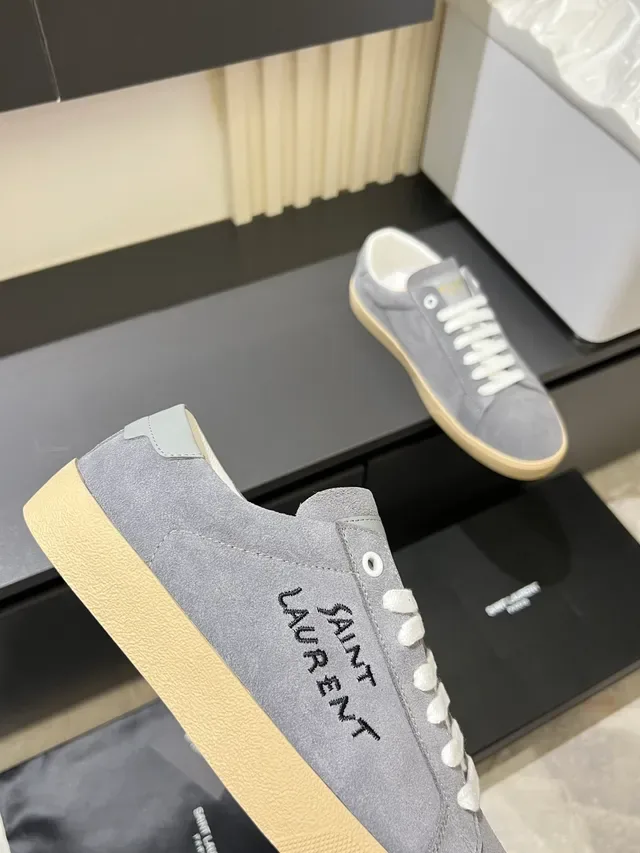 Saint Laurent Gray Beige Suede Upper Embroidered Logo Lifestyle Sneakers 3