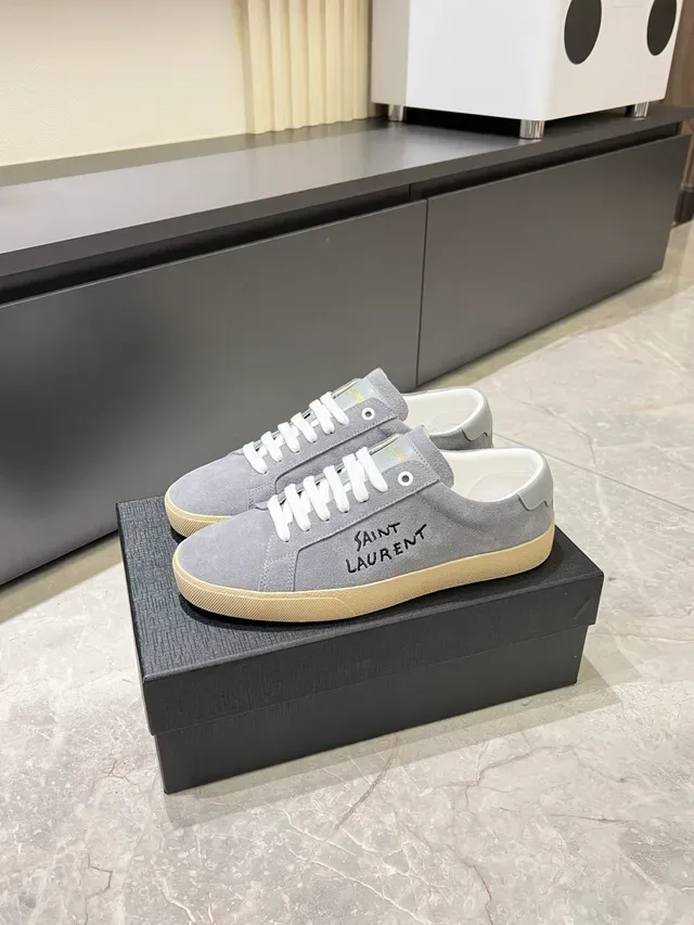 Saint Laurent Gray Beige Suede Upper Embroidered Logo Lifestyle Sneakers 5