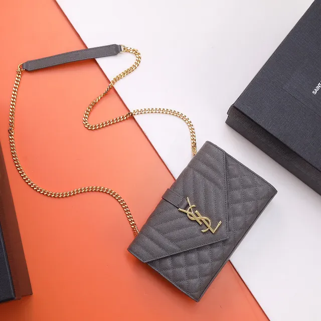 Saint Laurent Kate Gray Quilted Leather Envelope Flap Chain Bag 6