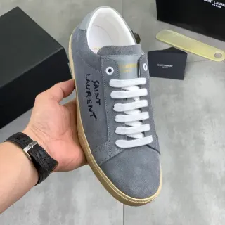 Saint Laurent Lifestyle Sneaker Gray Beige Suede Upper Embroidered Logo Lifestyle Sneakers