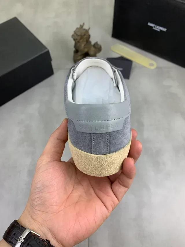 Saint Laurent Lifestyle Sneaker Gray Beige Suede Upper Embroidered Logo Lifestyle Sneakers 3