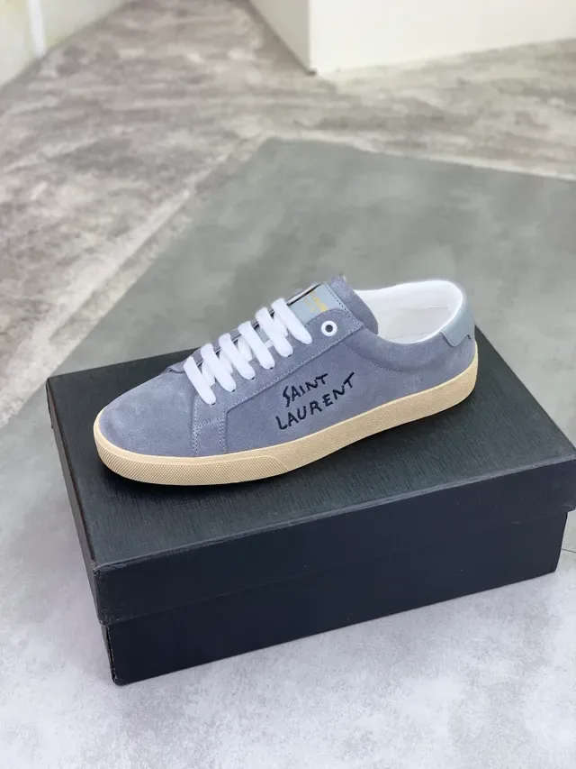 Saint Laurent Lifestyle Sneaker Gray Beige Suede Upper Embroidered Logo Lifestyle Sneakers 4