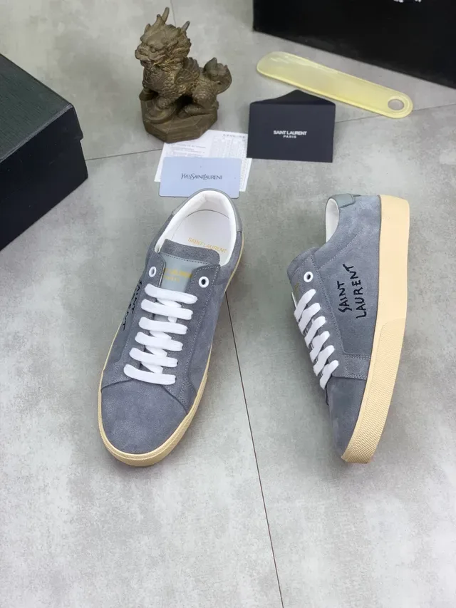 Saint Laurent Lifestyle Sneaker Gray Beige Suede Upper Embroidered Logo Lifestyle Sneakers 5