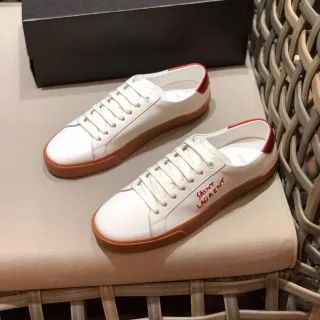 Saint Laurent Loulou White Red Leather Upper Gum Sole Lifestyle Sneakers