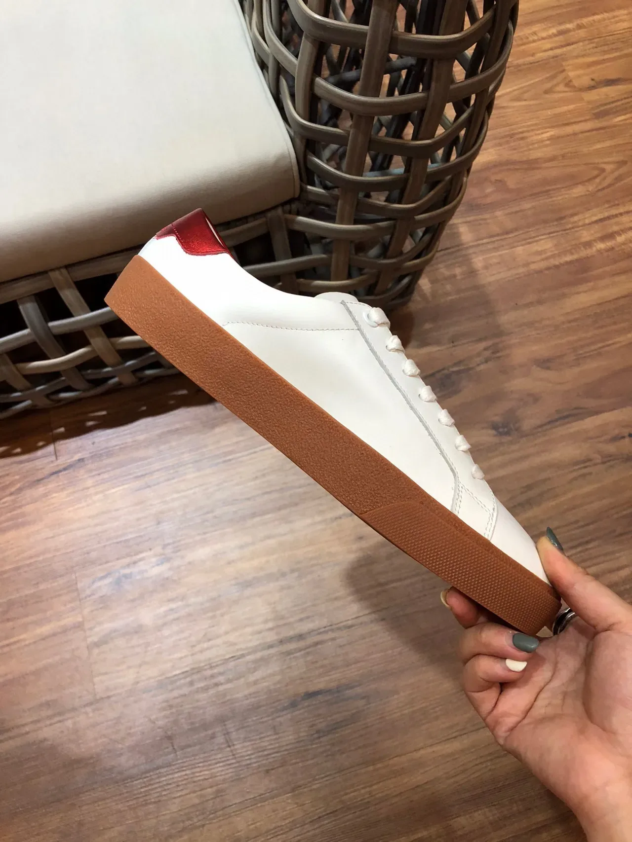 Saint Laurent Loulou White Red Leather Upper Gum Sole Lifestyle Sneakers 5
