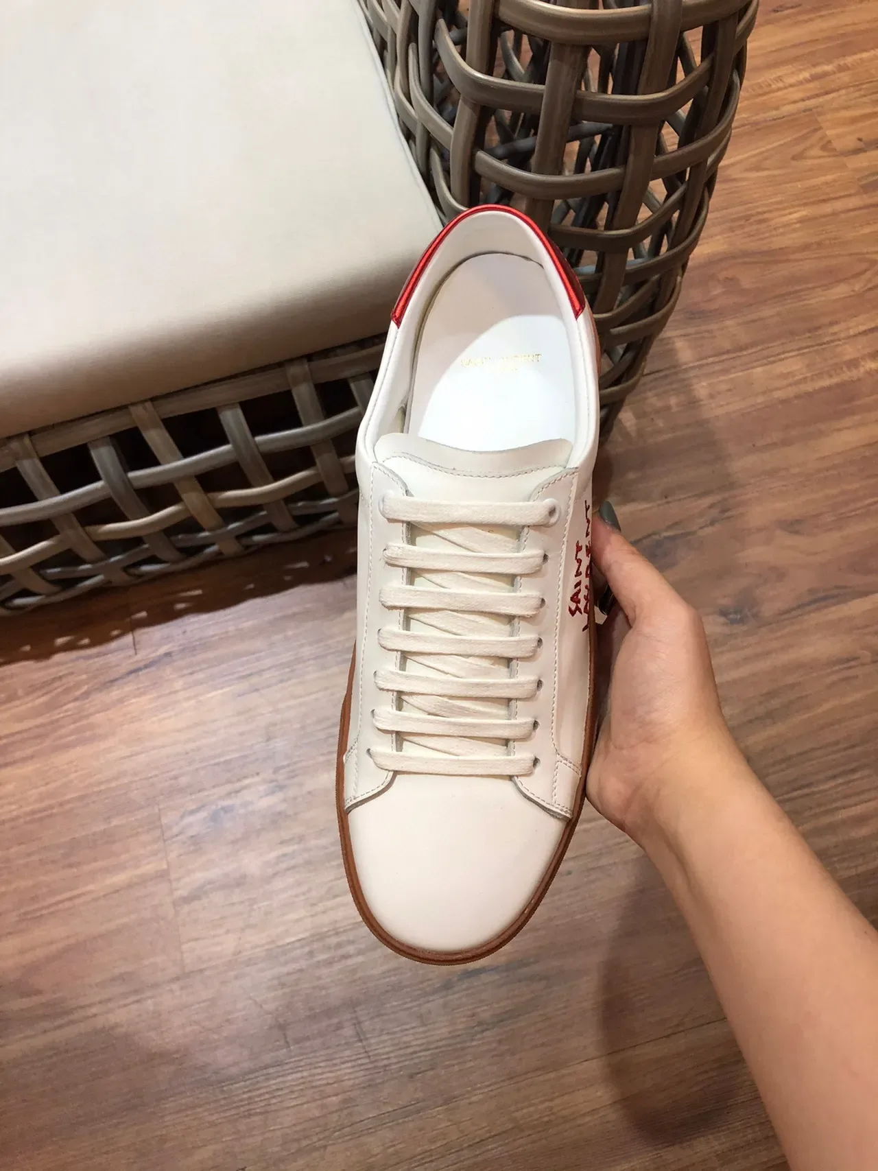 Saint Laurent Loulou White Red Leather Upper Gum Sole Lifestyle Sneakers 6