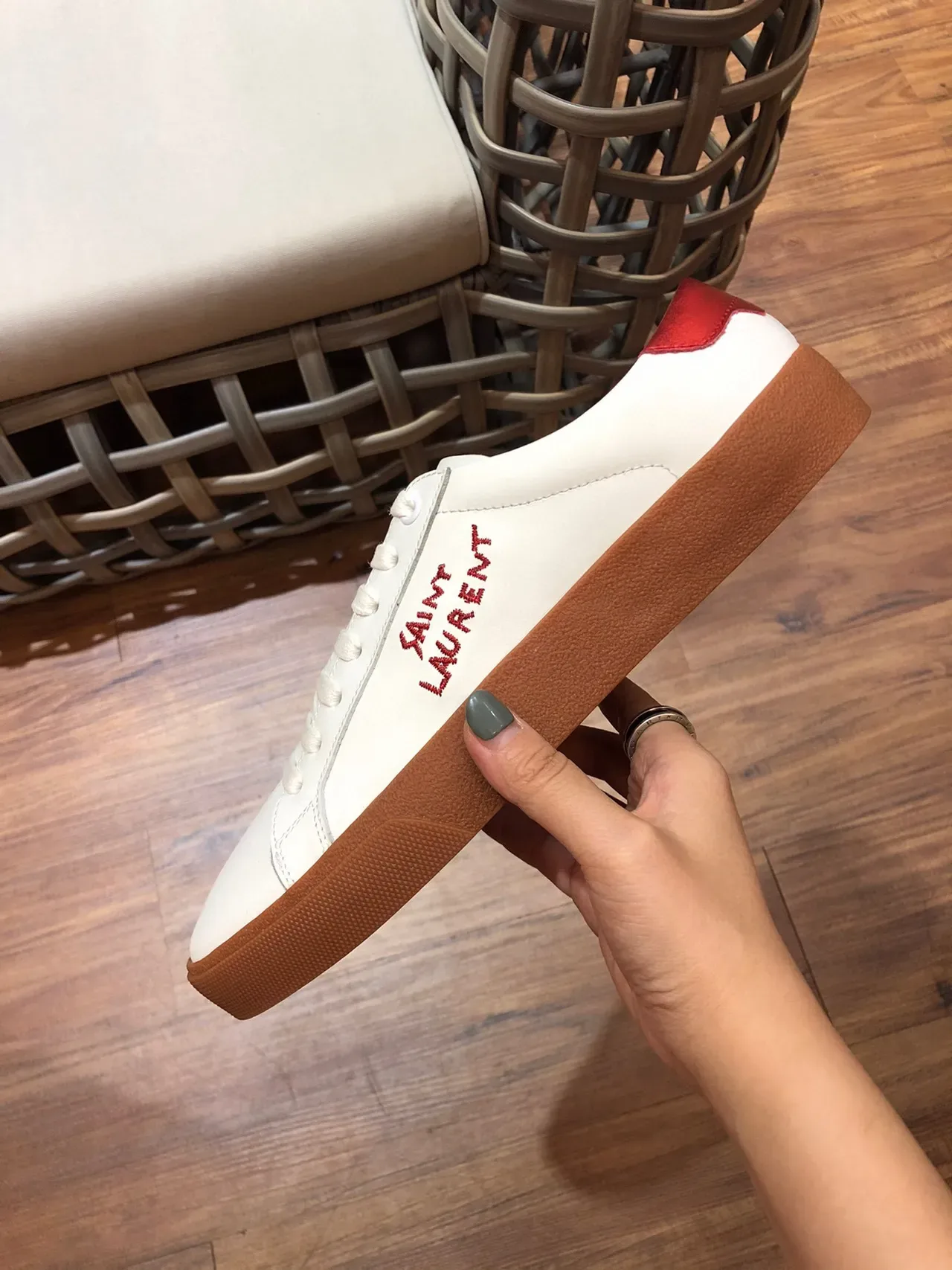 Saint Laurent Loulou White Red Leather Upper Gum Sole Lifestyle Sneakers 7