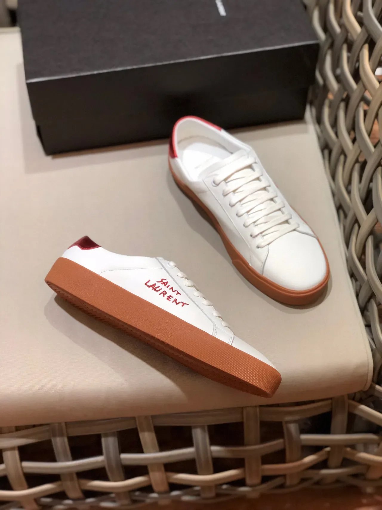 Saint Laurent Loulou White Red Leather Upper Gum Sole Lifestyle Sneakers 8