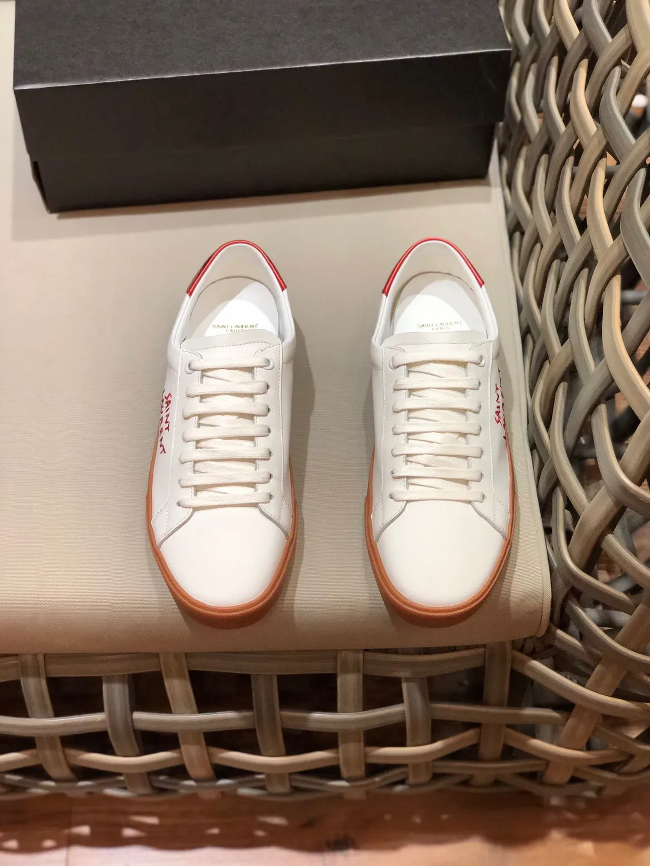 Saint Laurent Loulou White Red Leather Upper Gum Sole Lifestyle Sneakers 9