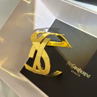 Saint Laurent Monogram Open Cuff Gold-Tone Bracelet