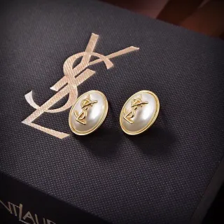 Saint Laurent Monogrammed Pearl Oval Stud Earrings