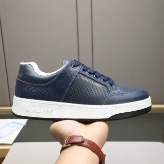 Saint Laurent Navy Peppled Leather Perforated Panel Lifestyle Sneaker