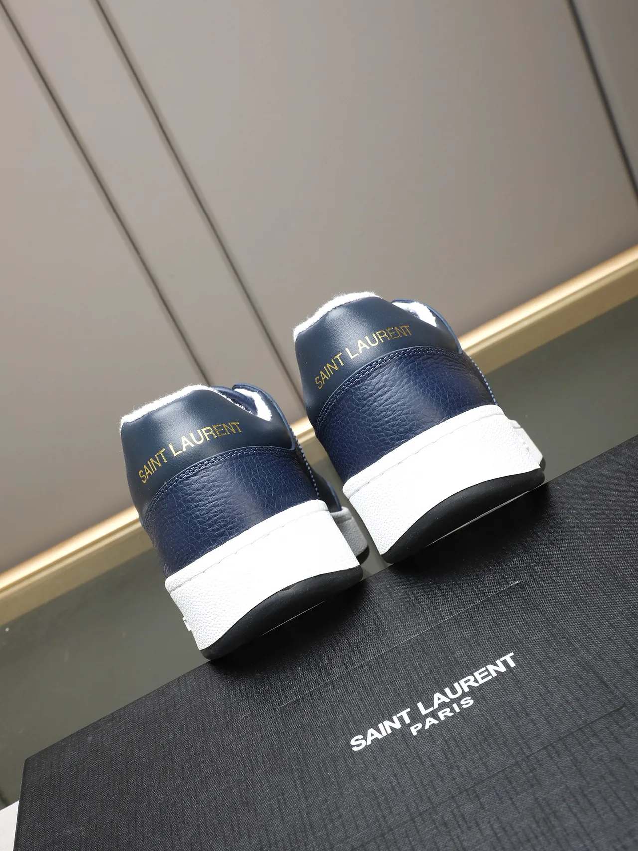 Saint Laurent Navy Peppled Leather Perforated Panel Lifestyle Sneaker 3