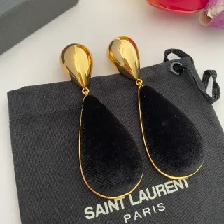Saint Laurent Teardrop Gold-Tone and Black Velvet Dangling Earrings