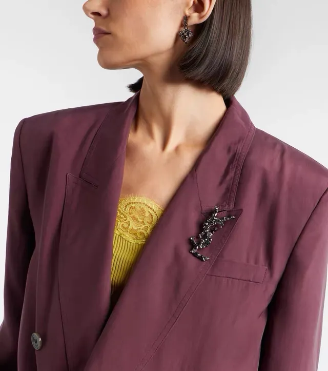 Saint Laurent Y Brooch Multicolor Gemstone Embellished Brooches 3