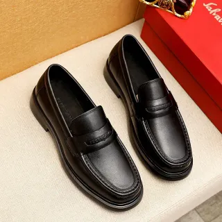 Salvatore Ferragamo Black Leather Penny Strap Loafers