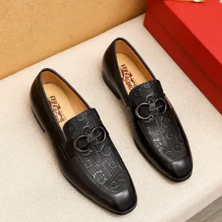 Salvatore Ferragamo Gancini Black Leather Horsebit Loafers