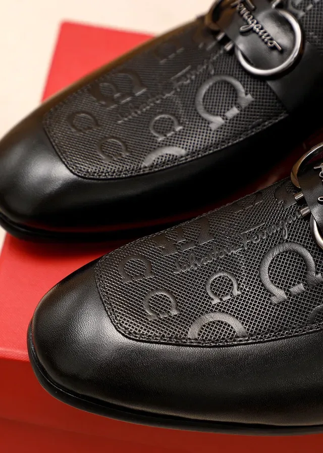 Salvatore Ferragamo Gancini Black Leather Horsebit Loafers 8