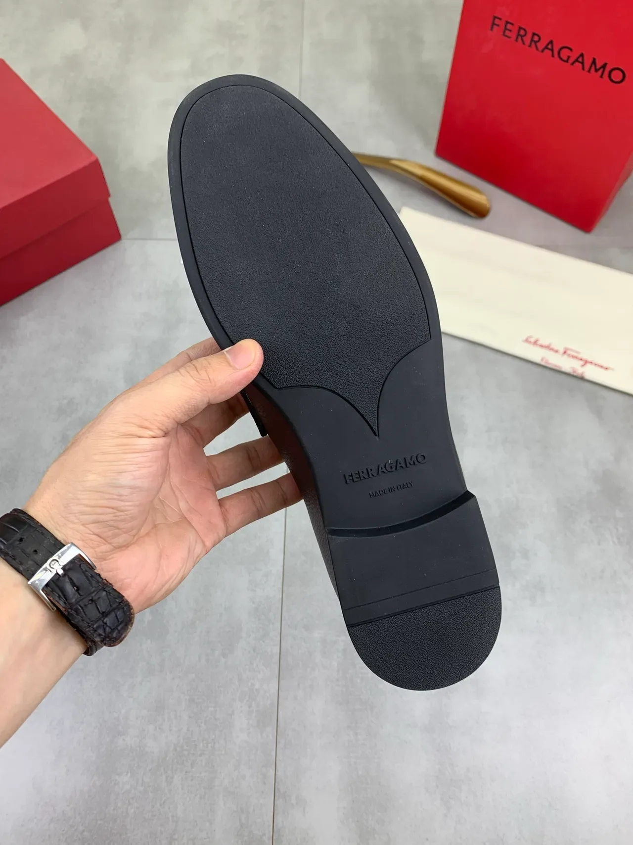 Salvatore Ferragamo Gancini Brown Pebbled Leather Loafers 3