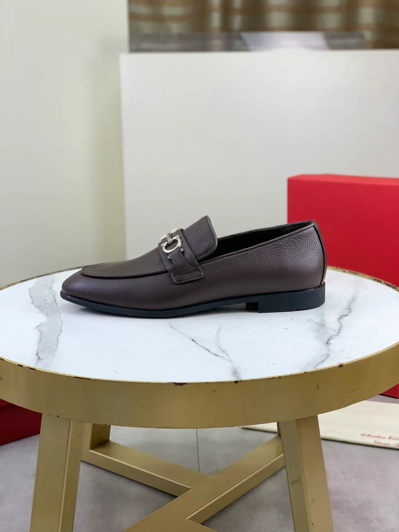 Salvatore Ferragamo Gancini Brown Pebbled Leather Loafers 5