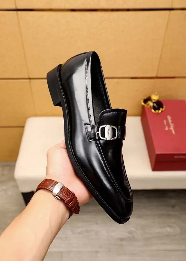 Salvatore Ferragamo Gancini Loafer Black Glossy Leather Loafers 5
