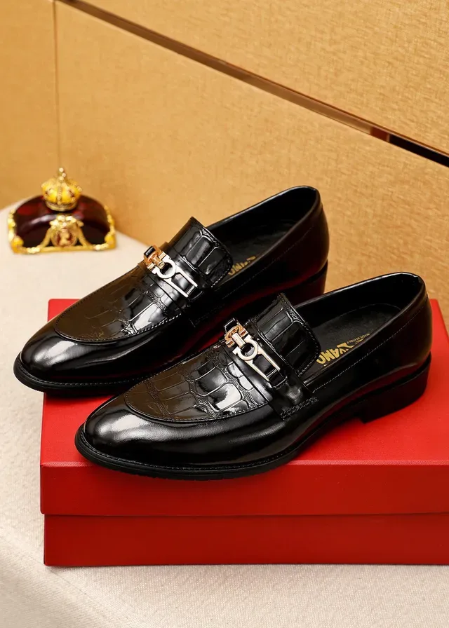 Salvatore Ferragamo Gancini Loafer Black Patent Croc-Embossed Loafers 2