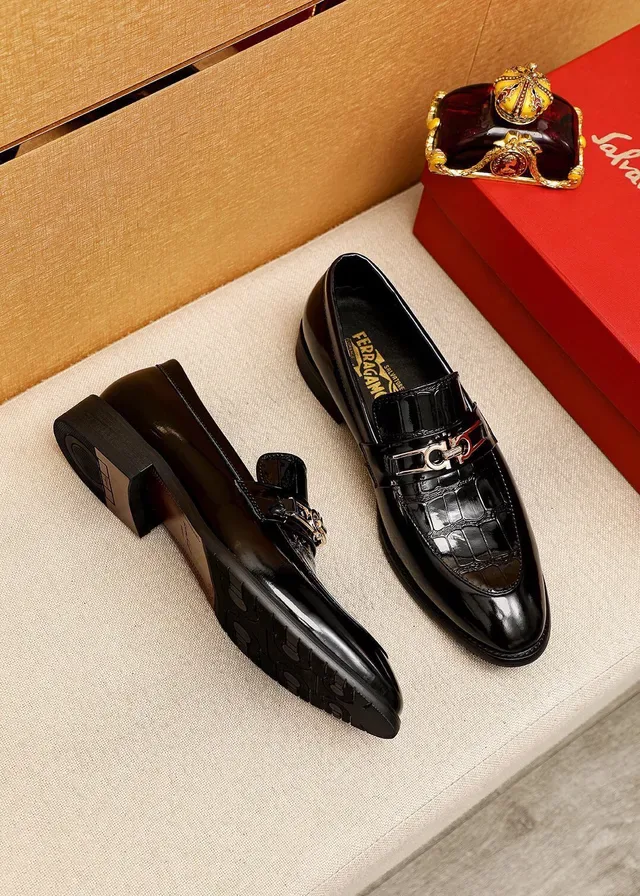 Salvatore Ferragamo Gancini Loafer Black Patent Croc-Embossed Loafers 3