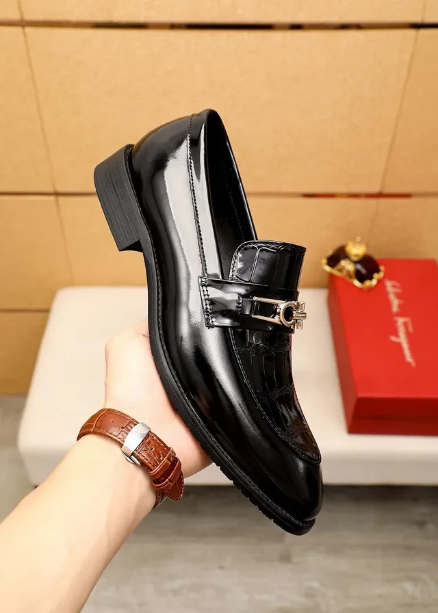 Salvatore Ferragamo Gancini Loafer Black Patent Croc-Embossed Loafers 4
