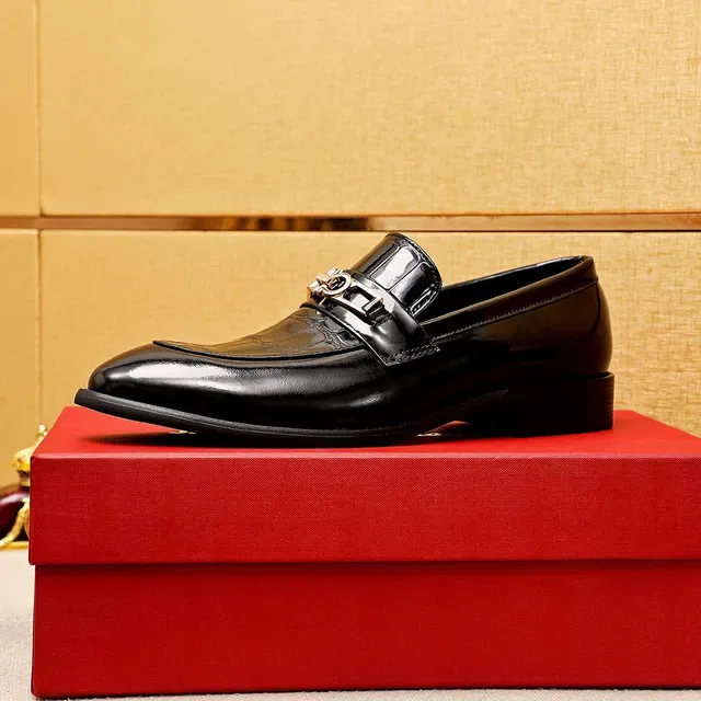 Salvatore Ferragamo Gancini Loafer Black Patent Croc-Embossed Loafers 5