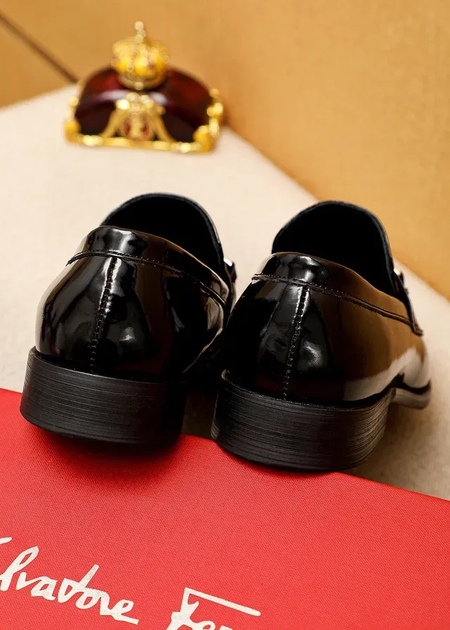 Salvatore Ferragamo Gancini Loafer Black Patent Croc-Embossed Loafers 6