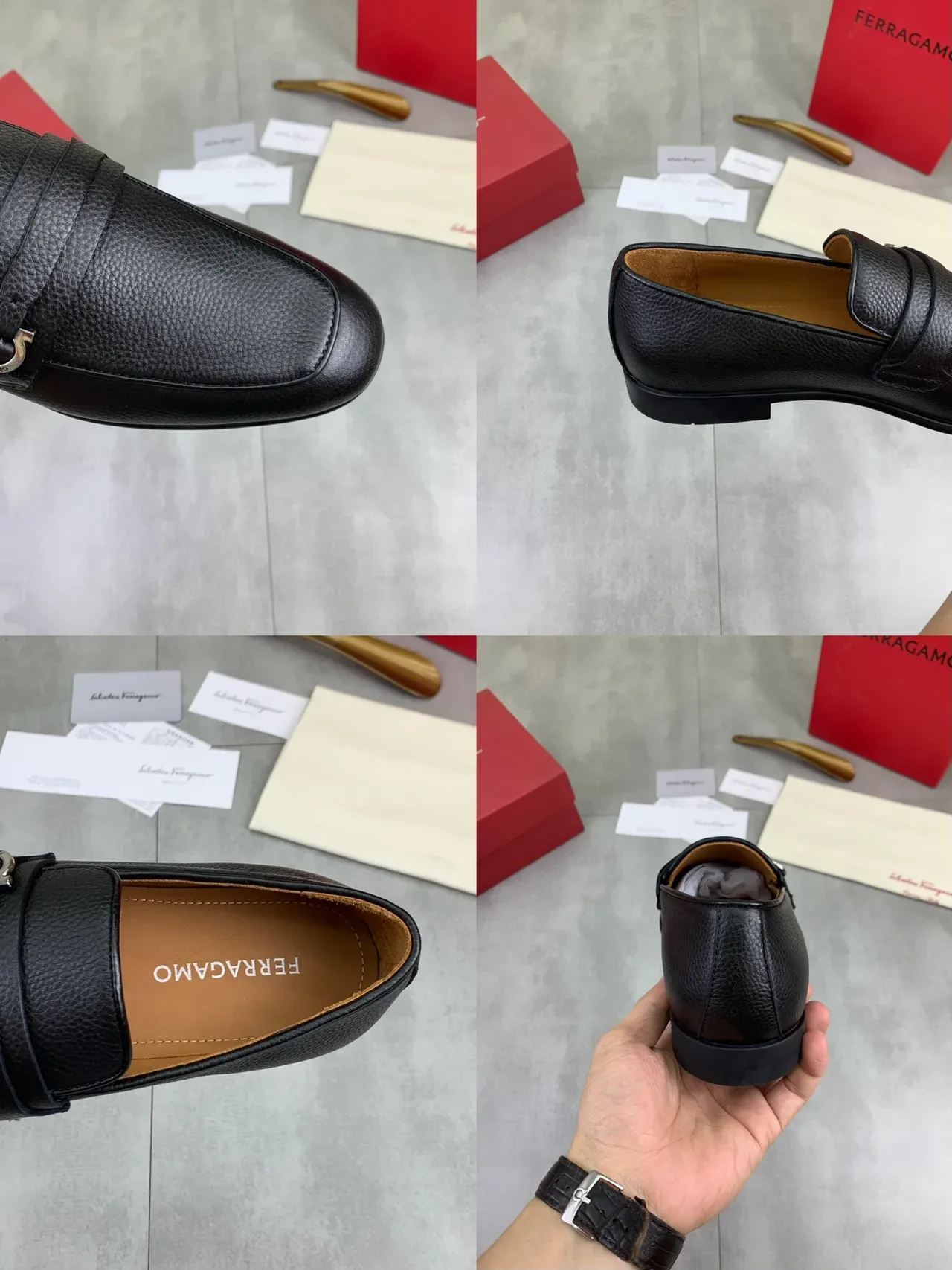 Salvatore Ferragamo Gancini Loafer Black Pebbled Leather Loafers 2