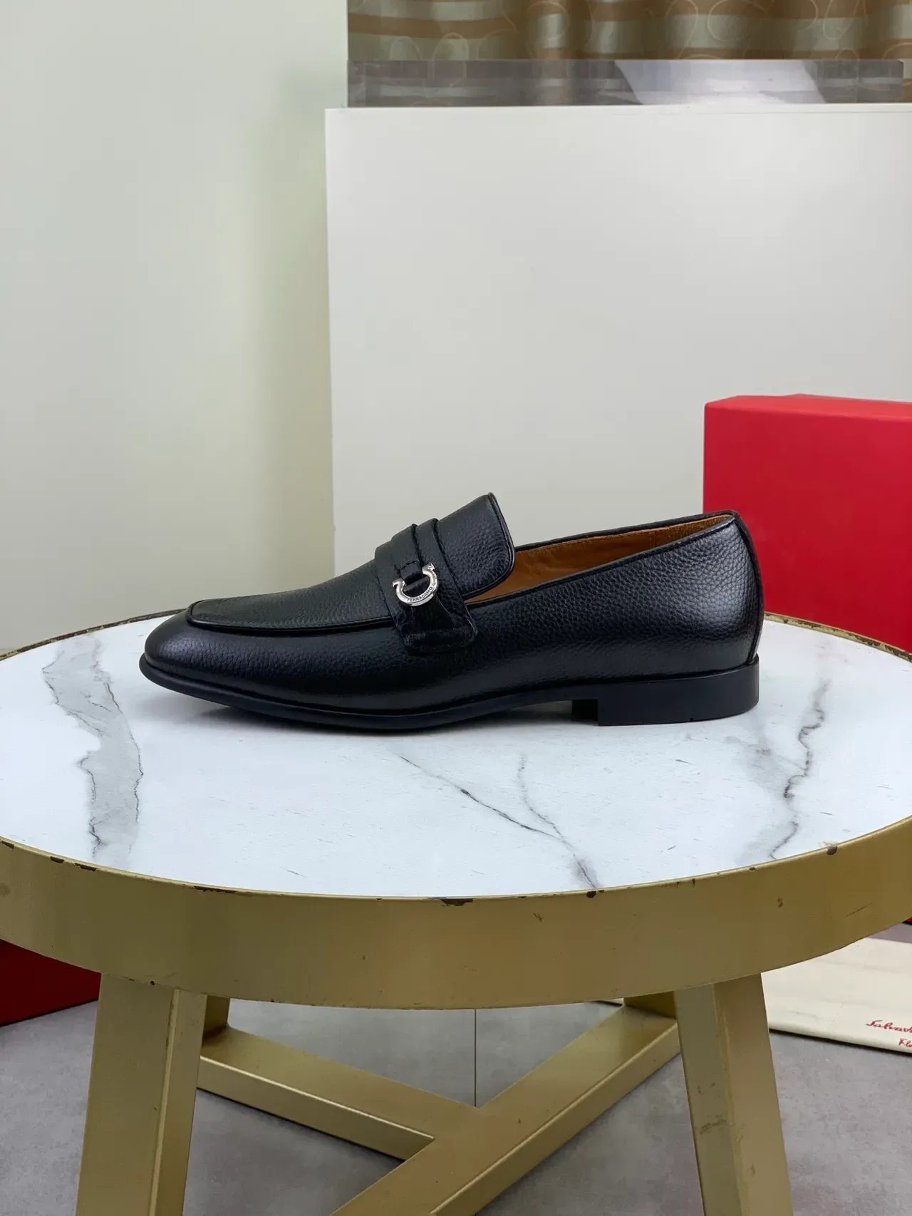 Salvatore Ferragamo Gancini Loafer Black Pebbled Leather Loafers 5