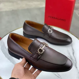 Salvatore Ferragamo Gancini Loafer Brown Leather Slip-On Loafers