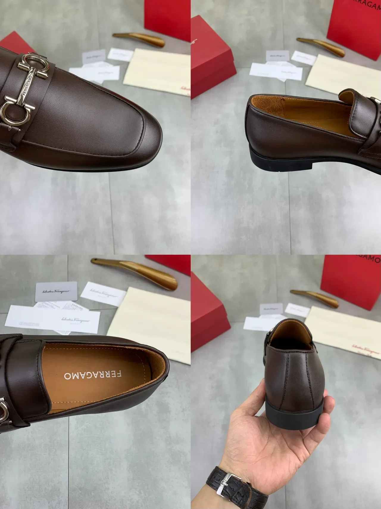 Salvatore Ferragamo Gancini Loafer Brown Leather Slip-On Loafers 3