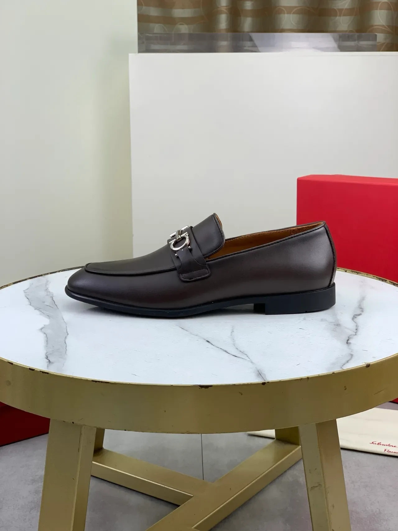 Salvatore Ferragamo Gancini Loafer Brown Leather Slip-On Loafers 6