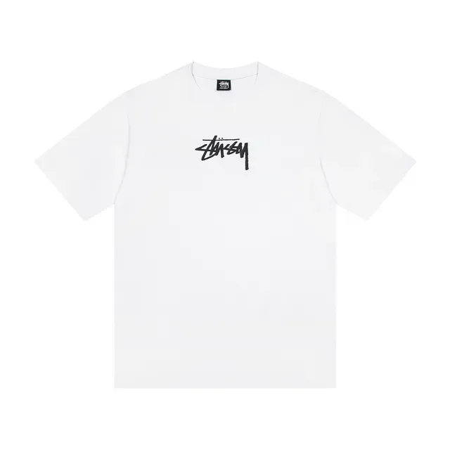 Stussy Stock Logo White Black Crew Neck Short Sleeve T-Shirt 3
