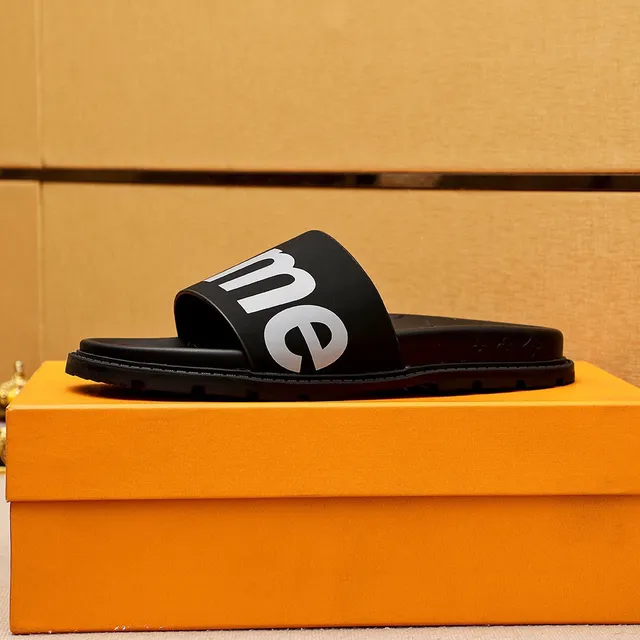 Supreme Slide Black Silver Wide Strap Embossed Monogram Sole Slippers 6