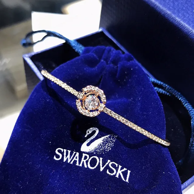 Swarovski Dourado Azul Pavé-Crystal Banda Metálica Bracelete 3