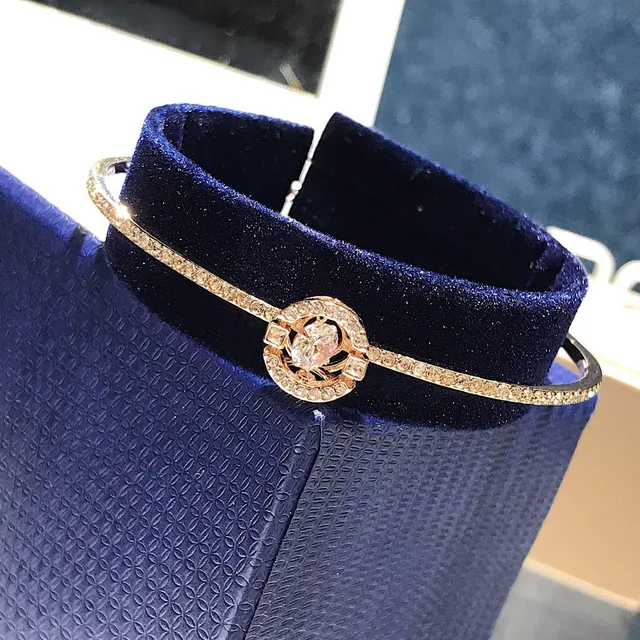 Swarovski Dourado Azul Pavé-Crystal Banda Metálica Bracelete 9