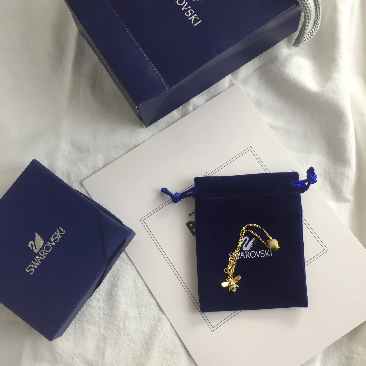 Swarovski Chaîne Gold Bleu Marine Boucles d'Oreilles Magnétiques Stud Collier 3